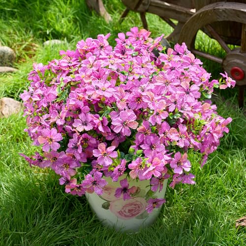 PONKING Artificial Flowers for Outdoors Patio Decoration 12 Bundles Fake Flower Cherry Blossom UV Resistant Faux Plants Yard Garden Porch Home Boxwood Planter Patio Decor, Purple Flower - color: D Purple Cherry Blossom 12pcs