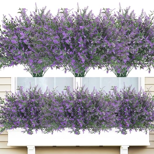 42 Pcs Fake Lavender Flowers Outdoor UV Resistant Faux Plastic Lavender Flowers No Fade Artificial Lavender Purple Plants for Outside Garden Porch Window Box Hanging Planter Decor (Purple) - color: Purple, size: 42 Pcs