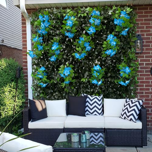 Sumery Expandable Fence Privacy Screen for Balcony Patio Outdoor,Decorative Faux Ivy Fencing Panel,Artificial Hedges (Single Sided Leaves) (1, Branches -Blue Fowers) - color: Branches -Blue Fowers