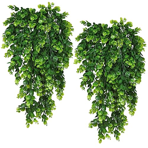 RECUTMS 4Pcs 29.9 Inches Fake Hanging Eucalyptus Plants UV Resistant Plastic Artificial Greenery Ivy Garlands for Indoor Outdoor Home Room Garden Bookshelf Patio Porch Farmhouse Wedding Balcony Decor - color: Green