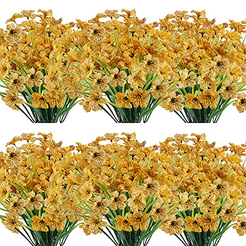 JEMONG 20 Bundles Artificial Flowers Outdoor UV Resistant Fake Flowers No Fade Faux Plastic Plants Garden Porch Window Box Decorating (Yellow)… - color: Yellow, size: 20Bundles