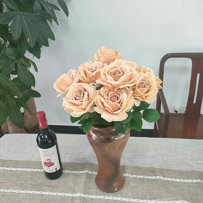 ATFL Fake Roses Artificial Flowers Bulk,Floral Diameter 4'',20 Pcs Artificial Silk Roses Flowers with Stems for Wedding Arrangement Centerpieces Party Home Table Decorations (20, Fall Champagne) - color: Fall Champagne