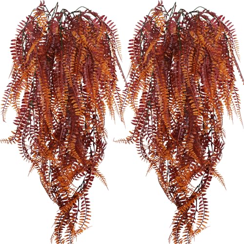 2-Pack Fake Hanging Plants, Faux Hanging Plant Artificial Greenery for Living Room Bedroom Boho Wall Shelf Indoor Outdoor Decor (Red Coreopsis) - color: Red Coreopsis