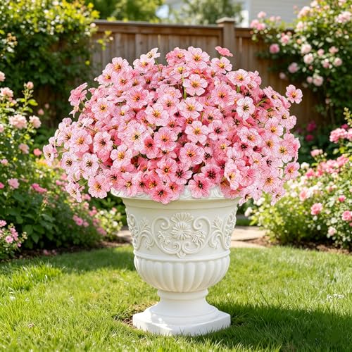 AmyHomie 20 Bundles Artificial Flowers for Outdoor Outside Spring Summer Decoration UV Resistant Faux Flowers No Fade Fake Plastic Plants Garden Porch Window Box Decorating (Pink) - color: Pink, size: 20