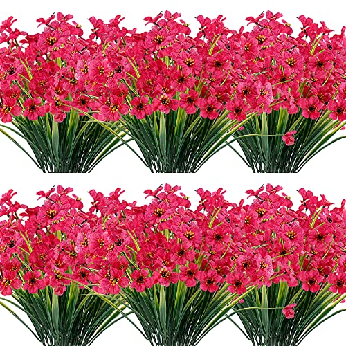 JEMONG 20 Bundles Artificial Flowers Outdoor UV Resistant Fake Flowers No Fade Faux Plastic Plants Garden Porch Window Box Decorating(Rose Red)… - color: Rose Red, size: 20Bundles