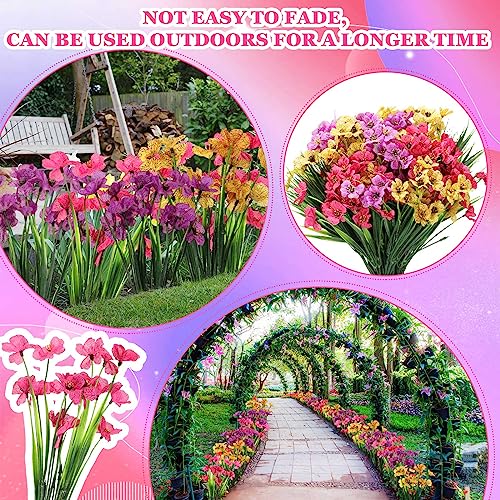 Lyrow 100 Bundles Violet Artificial Flowers, UV Resistant Faux Flowers Outdoor, Faux Silk Flowers, Fake Violet Flowers Bulk for Front Porch Hanging Garden Courtyard Farmhouse Home(Colorful) - color: Colorful