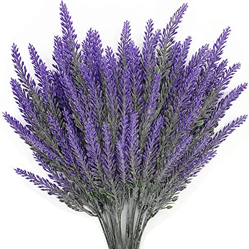 CATTREE Artificial Lavender for Decoration, Fake Flowers Flocked Plants Plastic Faux Flower Bundles Outdoor Indoor Wedding Bouquet Kitchen Table Centerpieces Arrangements DIY Decor - Purple 5 Pack - color: Lavender-purple-5 Pcs