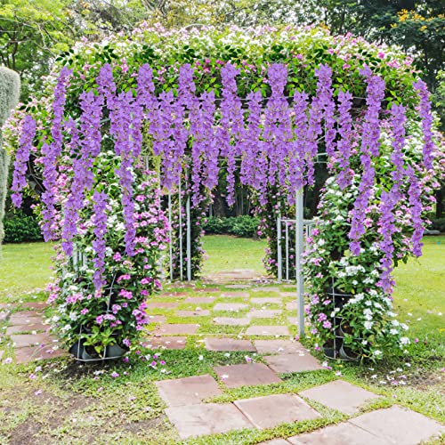 U'Artlines 24 Pack (Total 86.4 Feet) Artificial Fake Wisteria Vine Rattan Hanging Garland Silk Flowers String Home Party Wedding Decor (24, Purple) - color: Purple