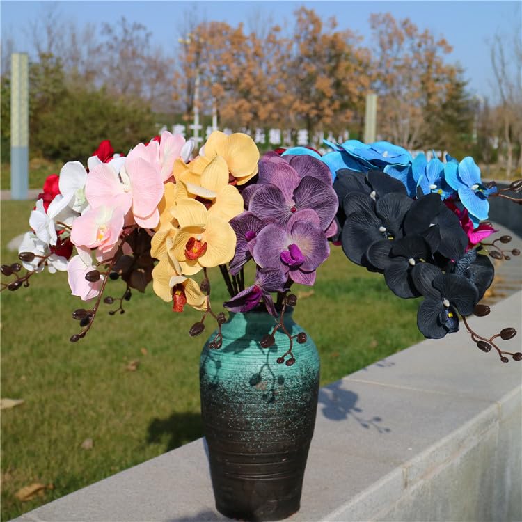 Rikyo 8 Heads Faux Black Orchid,40" Bouquets 2 Stem Phalaenopsis No Fade Petals Fake Flowers Forever Plants for Home Decoration, Office Decor,Wedding Party Decoration - color: Black