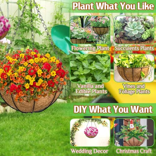 ZeeDix 6 Pack 12 Inch Metal Round Hanging Planter Basket with Coconut Liners Replacement, Hanging planters Baskets with Natural Coco Liner for Outdoor Indoor Planters Flowers Vegetables - color: 6 Pack, size: 12 Inch