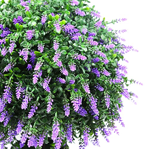 Sunnyglade 21.6” Tall Artificial Lavender Topiary Ball Tree Set of 2 Pack Potted Bushes UV Resistant Potted Plants for Indoor Outdoor Home Garden(Purple) - color: Purple