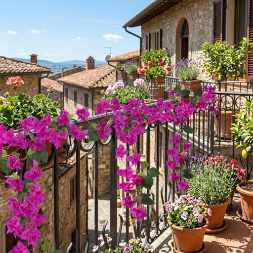Bougainvillea Artificial Flowers Garlands, 3.94ft 2PCS Detachable UV Resistant Faux Bougainvillea Hanging Flowers Vines for Outdoor Patio Garden Decor(Purple) - color: Purple