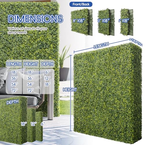 Bynbbur Artificial Hedge Wall 36" Lx18 Hx6 W Boxwood Hedges Outdoor Patio Greenery Walls, Fake Grass Privacy Wall Screens, Office Living Room Divider, Wedding Party Décor - color: Green, size: 36"Lx18"Hx6"W