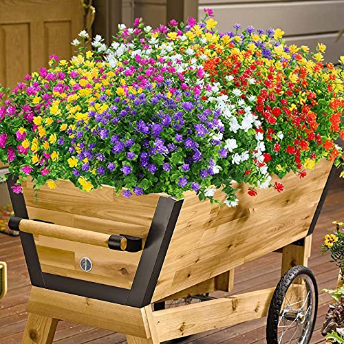 10 Bundles Artificial Flowers for Outdoors,UV Resistant Realisic Fake Plastic Plants Artificial Shrubs Spring Flowers Decor of Vase and Outside Window Box, Ferns Plants for Planter-Pink - color: Pink, size: 10PCS