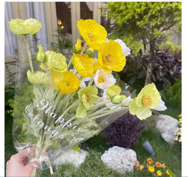Poppy Flowers Artificial， Poppy Silk Flowers with Stems，Ranunculus Artificial Flowers，Faux Flower Stems for Wedding,Party, Outdoor Indoor Decor Flower Arrangements for Table (3, Yellow) - color: Yellow