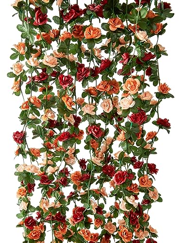 PARTY JOY 8pcs 65.6Ft Flower Garland, Fake Rose Vine Artificial Flowers Hanging Rose Ivy Garland for Room Wall Decor Hanging Baskets Wedding Arch Garden Background Decor - color: 8pc-terracotta, size: 8PC