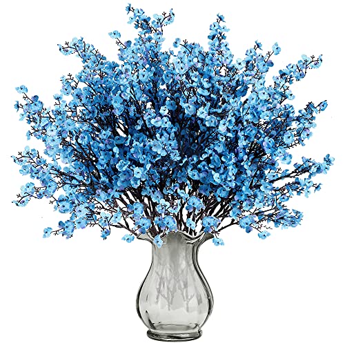 Sggvecsy 15 Pcs Babys Breath Artificial Flowers Gypsophila Bouquets Bulk Real Touch Fake Silk Flowers for Home Wedding DIY Floral Arrangement Kitchen Table Centerpiece Decoration (Blue with Purple) - color: Blue, size: 15Pcs