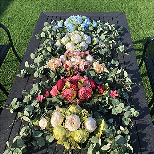 H&S BRIDAL Wedding Arch Flowers, 30 Inch Rustic Artificial Floral Swag for Door Lintel, Green Leaves Rose Peony Sunflowers Table Centerpieces Home Decoration - color: Champagne2