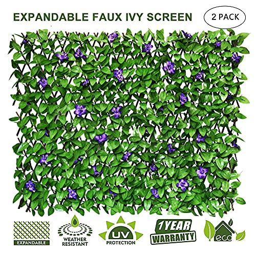 Expandable Fence Privacy Screen for Balcony Patio Outdoor,Decorative Faux Ivy Fencing Panel,Artificial Hedges (2, Purple Flower) - color: Purple Flowers