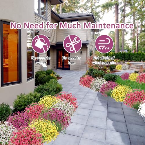 16 Bundles Artificial Flowers for Outdoors, UV Resistant Fake Flowers for Spring Outdoor Decor, Faux Flowers for Garden Front Porch Patio Window Decor, Silk Flowers for Home Decor, Mixed-Color