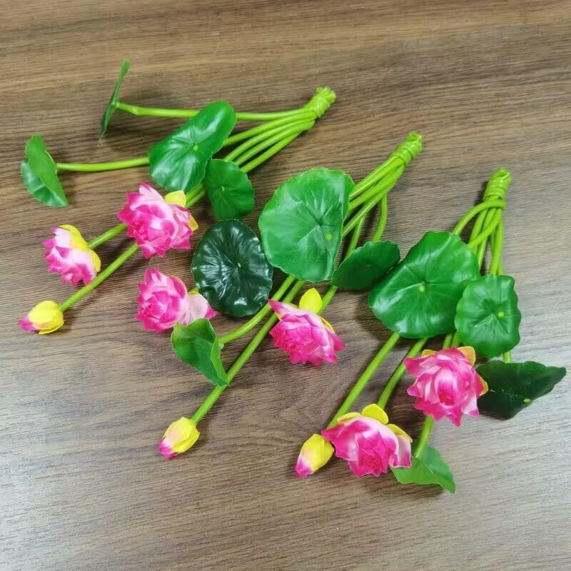 3 Pcs Red Artificial Silk Flower Water Lily, 10" Floating Lotus, Realistic Decor for Fish Tank & Home - color: Red