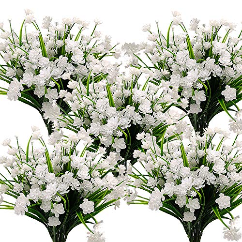Grunyia 10 Bundles Artificial Flowers Outdoor UV Resistant Fake Plants Indoor Outside Hanging Planter Home Garden Decor - color: White-daffodil