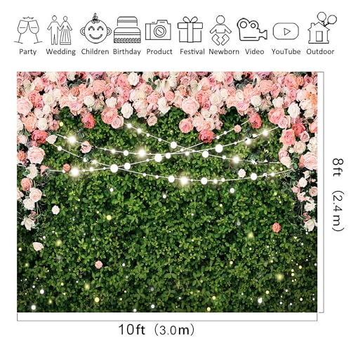 Riyidecor Flower Wall Backdrop Vinyl for Woman Green Leaves Plant Pink Rose Floral Blossom Spring Nature Botanical Birthday 10Wx8H Feet Girls Photography Background Birthday Photo Studio Shoot - color: A-Green, size: 10Wx8H