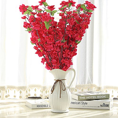 10PCS Artificial Cherry Blossom Branches Silk Spring Peach Blossom Fake Flowers Arrangements for Home Wedding Decoration (Rose) - color: Rose