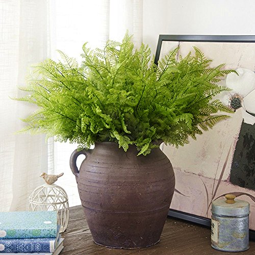 CATTREE Artificial Shrubs Bushes, Plastic Fern Leaves Persian Grass Fake Plants Wedding Indoor Outdoor Home Garden Verandah Kitchen Office Table Centerpieces Arrangements Christmas Decoration 2 pcs - color: Fern Leaves-2 Pcs