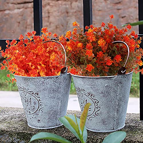 RECUTMS 8 Bundles Artificial Fall Flowers No Fade Faux Autumn Plants, Fake Indoor Outdoor Greenery Decorations for Thanksgiving Christmas Wedding Party Home Garden Fireplace Décor (Green Orange) - color: Green Orange, size: 8 Pcs