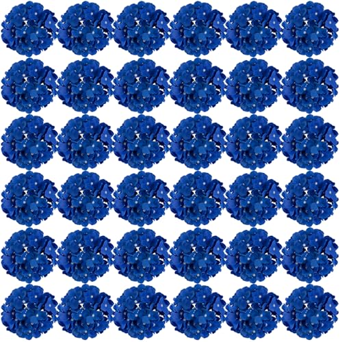 FagusHome Silk Hydrangea Heads 36 Pcs Artificial Flowers Heads and 3 Dozens Stems Fake Hydrangea Flowers with Stems for Home Wedding Decor (Dark Blue) - color: Dark Blue