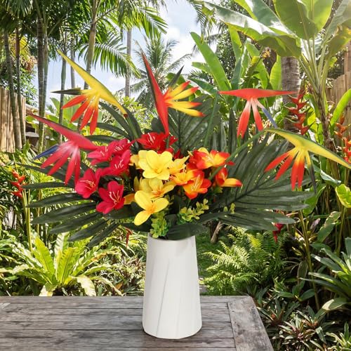 Hotop 4 Set/ 16 Pcs Artificial Tropical Flower Bouquets Bulk for Hawaii Centerpieces Bird of Paradise Lily Bouquet Permanent Flower Tropical Plant Party Office Home Decor (Multiple Color) - color: Multiple Color