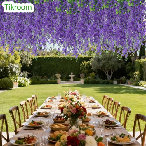 10 Pack Artificial Wisteria Hanging Flowers 3.6 Feet/Piece White Dense Fake Wisteria Vine Ratta Hanging Garland Silk Flowers String for Home Wedding Arch Wall Party Garden Decor - color: Purple