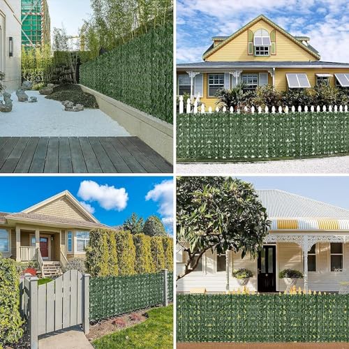 Faux Ivy Privacy Fence Screen 36PCS 20 x 20 Inch Artificial Faux Ivy Hedge Expandable Faux Privacy Fence with 100 pcs Zip Ties Decoration for Wall Screen, Outdoor Garden Wedding (354.3x40 inches) - size: 360x40 inches