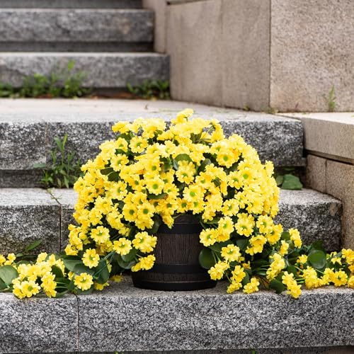 Artificial Fall Hanging Flowers Plants for Decoration 2 PCS Silk Fake Faux Mums for Outdoor Planters Long Vines Stems Bouquet Daisy UV Resistant for Wall Home Porch Patio Balcony Front Door Décor - color: B-yellow