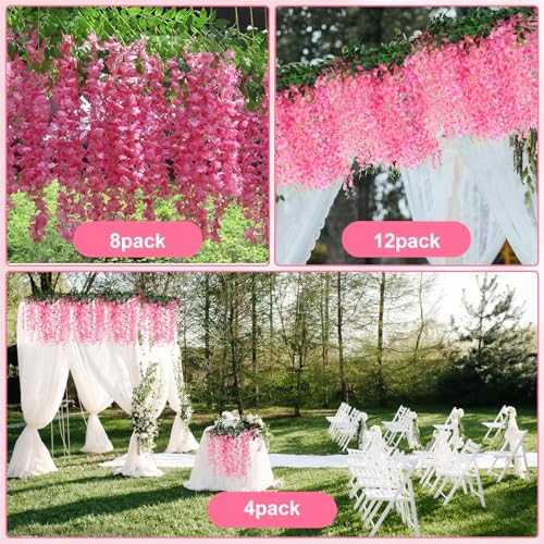 Alotiki Wisteria Artificial Flowers Garland,10Pcs Total 60ft Silk Fake Pink Wisteria Flowers Hanging for Home Garden Wedding Arch Party Indoor Outdoor Decor(10,Pink) - color: Pink, size: 10