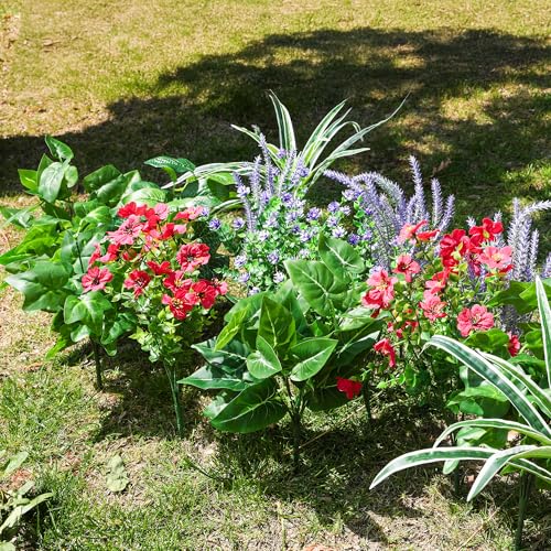 Starttag 20PCS Artificial Plants for Outdoor Decor Realistic Faux Greenery & Flowers Fake Plastic Leaves with Stems UV Resistant Outside Bushes for Garden Patio and Porch - color: Mix-1