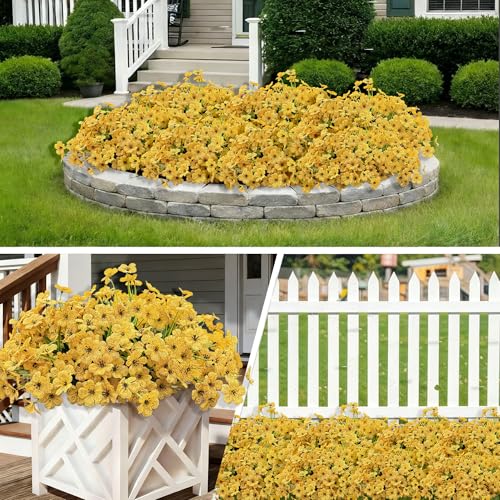 20 Bundles Artificial Flowers for Outdoors, UV Resistant Fake Flower with Plastic Plants, Faux Silk Flowers for Outdoor Planters , Fake Realistic Plant for Outside Front Porch Patio Decor-Yellow - color: Yellow