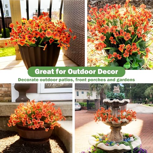 Nepfaivy Artificial Flowers for Outdoors Orange - 24 Bundles UV-Resistant Fake Flowers No Fade for Outside, Realistic Plastic Plants and Faux Silk Flowers for Planters, Front Porch, Garden Decoration - color: Orange