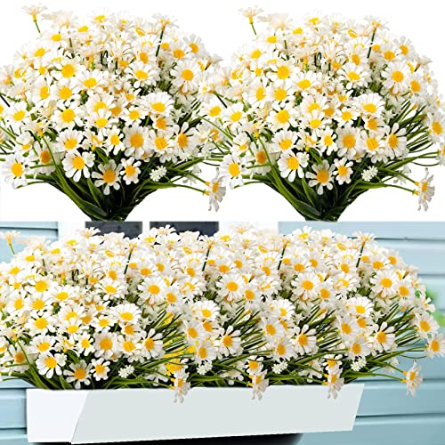 Outdoor Artificial Daisies Flowers,20 Bundles UV Resistant Fake Flowers Outdoor Faux Plastic Flowers Plants Shrubs for Indoor Outside Decoration(White) - color: White, size: 20 Bundles