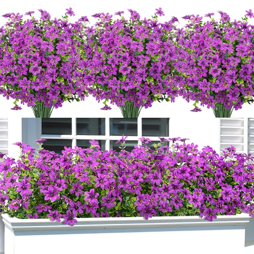 Bassion 20 Bundles Artificial Flowers for Outdoors Decorations, UV Resistant Faux Plants Fake Silk Flowers for Outside Daisy Hanging Planters Window Box Front Door Porch Patio Yard Home Decor - color: Fuchsia