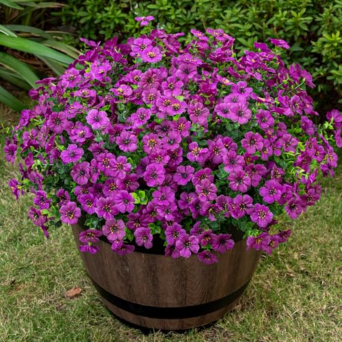 Lnoicy 20 Bundles Artificial Flowers for Outdoor Fake Plants for Spring Decoration,Faux Eucalyptus Flowers for Planter UV Resistant Lifelike for Home Porch Garden（Fuchsia） - color: Fuchsia