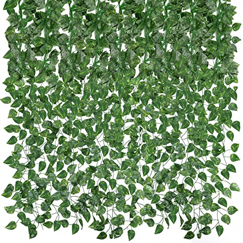 CEWOR 14 Pack 98ft Artificial Ivy Greenery Garland, Fake Vines Hanging Plants Backdrop for Room Bedroom Wall Decor, Green Leaves for Jungle Theme Christmas Party Wedding Decoration - size: B-14pcs of Vines with 0 LED lights