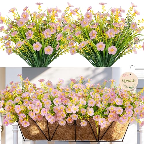 MACTING Artificial Flowers for Outdoors 12 Bundles UV Resistant Fake Flowers No Fade Faux Outdoor Plants for Summer Indoor Outside Planters Garden Porch Yard Window Pot Home Decorations,Light Purple - color: Light Purple, size: 12PCS