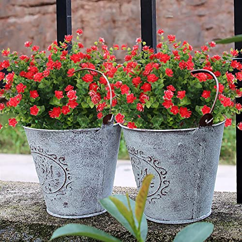 Outdoor Artificial Plant UV Resistant Fake Stems Plants, Faux Plastic Greenery for Indoor Outside Hanging Plants Garden Porch Window Box Home Wedding Farmhouse Outdoor Decorations for Patio (Red) - color: Red, size: 8 Pcs
