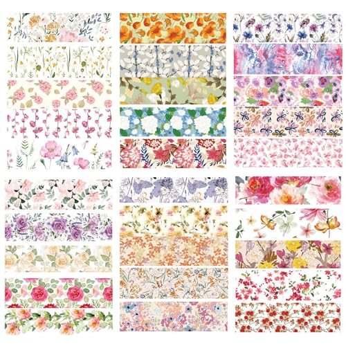 Flowers Washi Tape Set 30 Rolls Floral Patterns Decorative Skinny Slim Masking Tapes for Arts, DIY Crafts, Journals, Planners, Scrapbook, Wrapping (Blossoms Flourish) - color: Blossoms Flourish