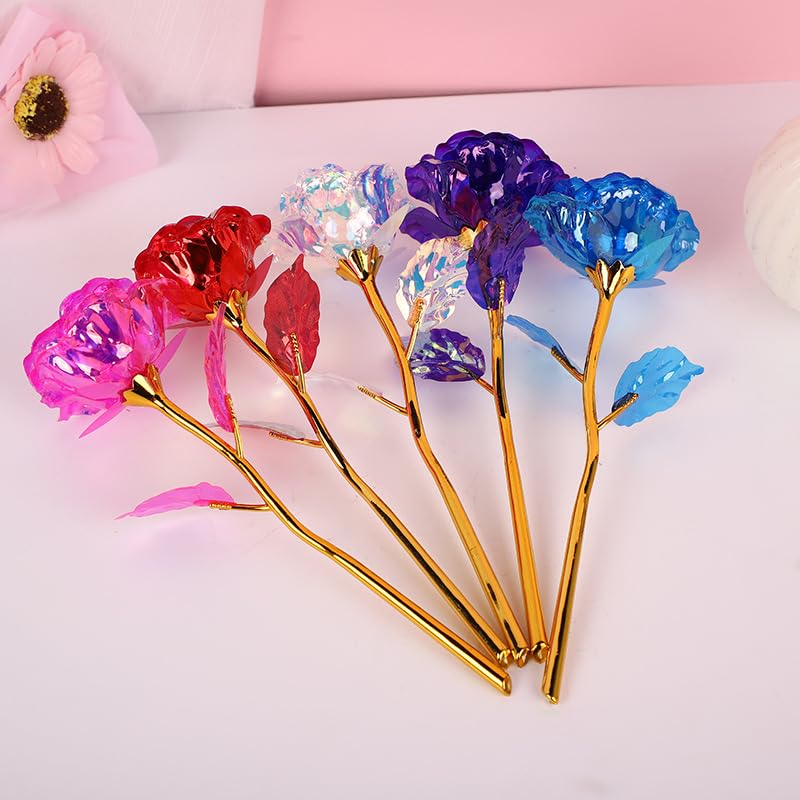 20PCS Artificial Colorful Flowers Galaxy Rose Crystal Flower Glass Rose Gifts for Wedding, Mother' s Day Memorable Days, Purple - color: Purple