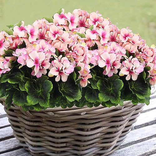 2 Pcs Artificial Geraniums for Outdoor Silk Geranium Flowers Purple Pink Artificial Geranium Bush Faux Flowers Geraniums Branch for Garden Patio Cemetary Vase Table Centerpiece Indoor Decor - color: Pink