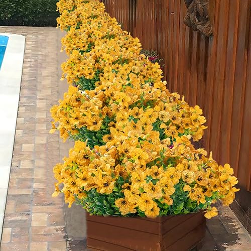 Artificial Flowers for Outdoor Indoor Garden Home Decoration, Faux Flower Daisy with Eucalyptus Leaves Fake Plants Greenery Boxwood Porch Patio, 12 Bundles - color: Yeloow