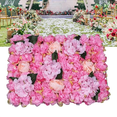 Flower Wall Panel Floral Backdrop, 6 Pcs Flower Wall Decor, 24" X 16" Silk Rose Wall, Artificial Flower Wall Backdrop Faux Flower Panel for Wedding, Party, Home (Dahlia Peony Hydrangea) - color: Dahlia Peony Hydrangea